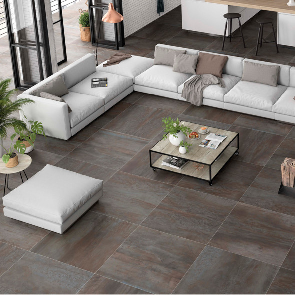 Keramische vloertegel, vloertegels, midden grijs, bruin, Impermo, industrieel & lofty